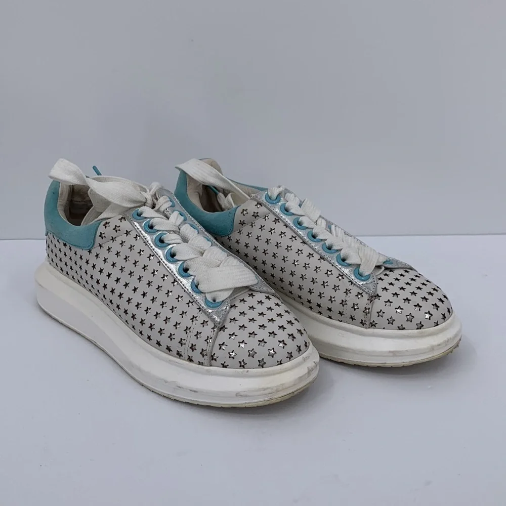 Hollie Watman Star Gazing sneakers white leather silver shoe platform women 8.5